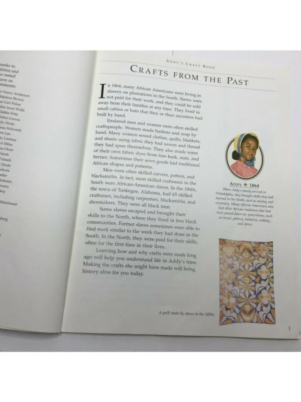 The American Girl Collection Addy's Craft Book Girls Crafts From The Past 1864